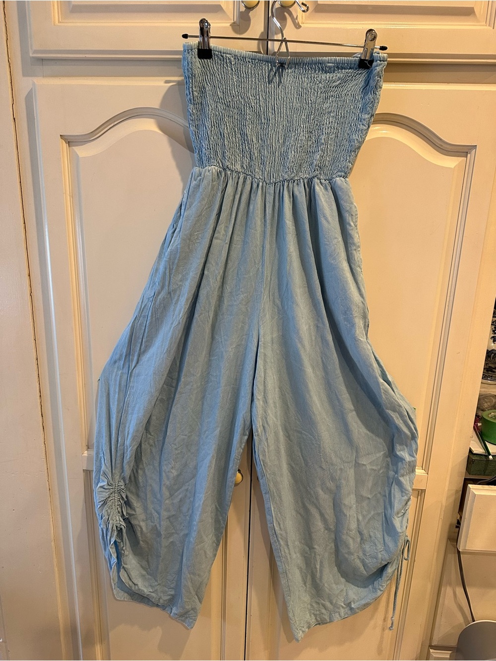 Light Blue Strapless Smocked Jumpsuit